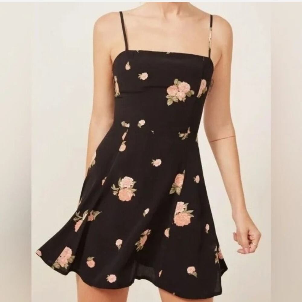 Reformation Black Floral Kendall Mini Dress